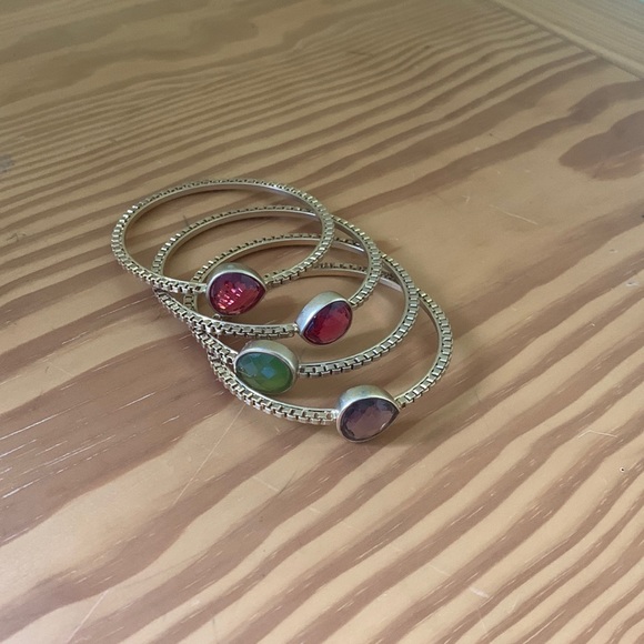 Set of green, pink, purple stone stacking bracelets. Can be worn individually. - Picture 1 of 4